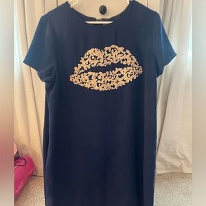 Navy Dress with Gold Embroidery